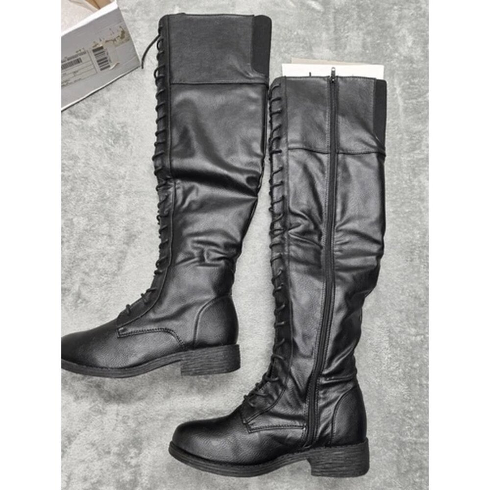 Bamboo Jagger Boots,  Womens‎ US 6.5,  Black Knee High, Laces